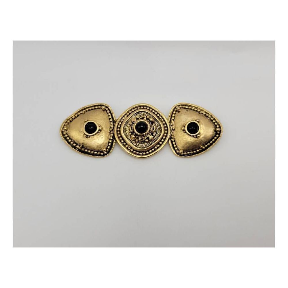 Vintage Lazuli Etruscan Style Goldtone Onyx Bar Brooch